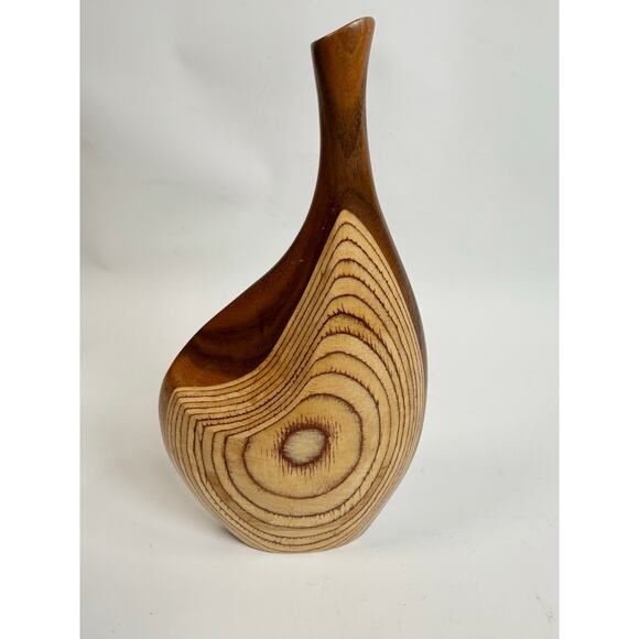 MCM Handmade Laminated Wood Minimalist Sculptural Vase Signed H. Süpola - Picture 4 of 11